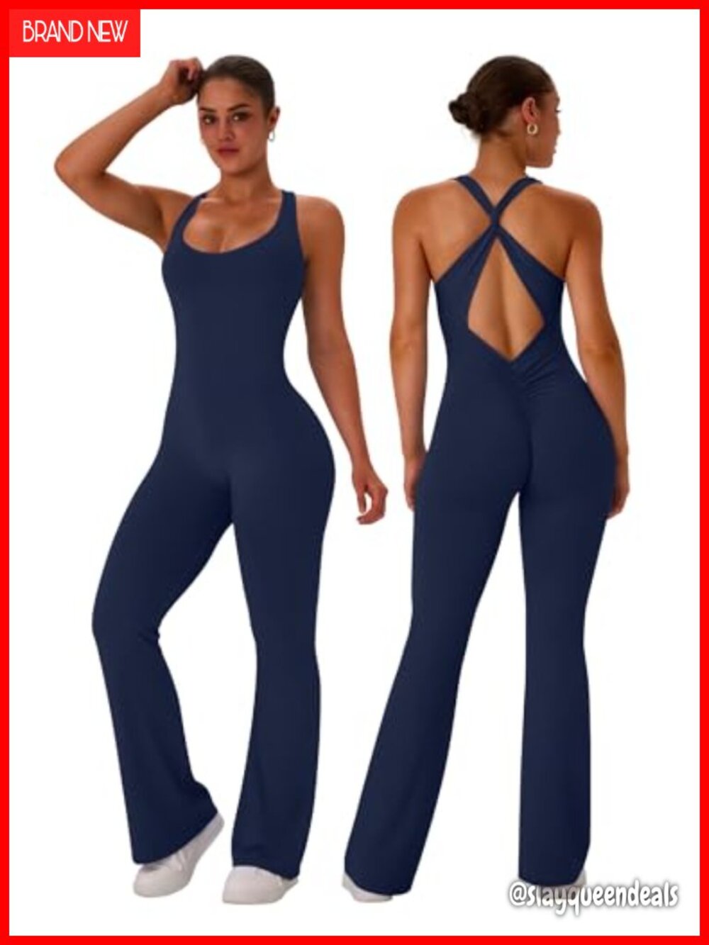 Women Flare Workout Jumpsuit One Piece Yoga Bodysuit Sleeveless Athletic